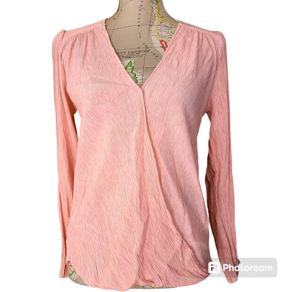 Dress Up Pastel Pink Crinkle Gauze Blouse Size Medium Bohemian Lightweight Top - Picture 2 of 11